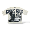 3Forty 'God is Good' Oversized Cropped T-Shirt- Cream