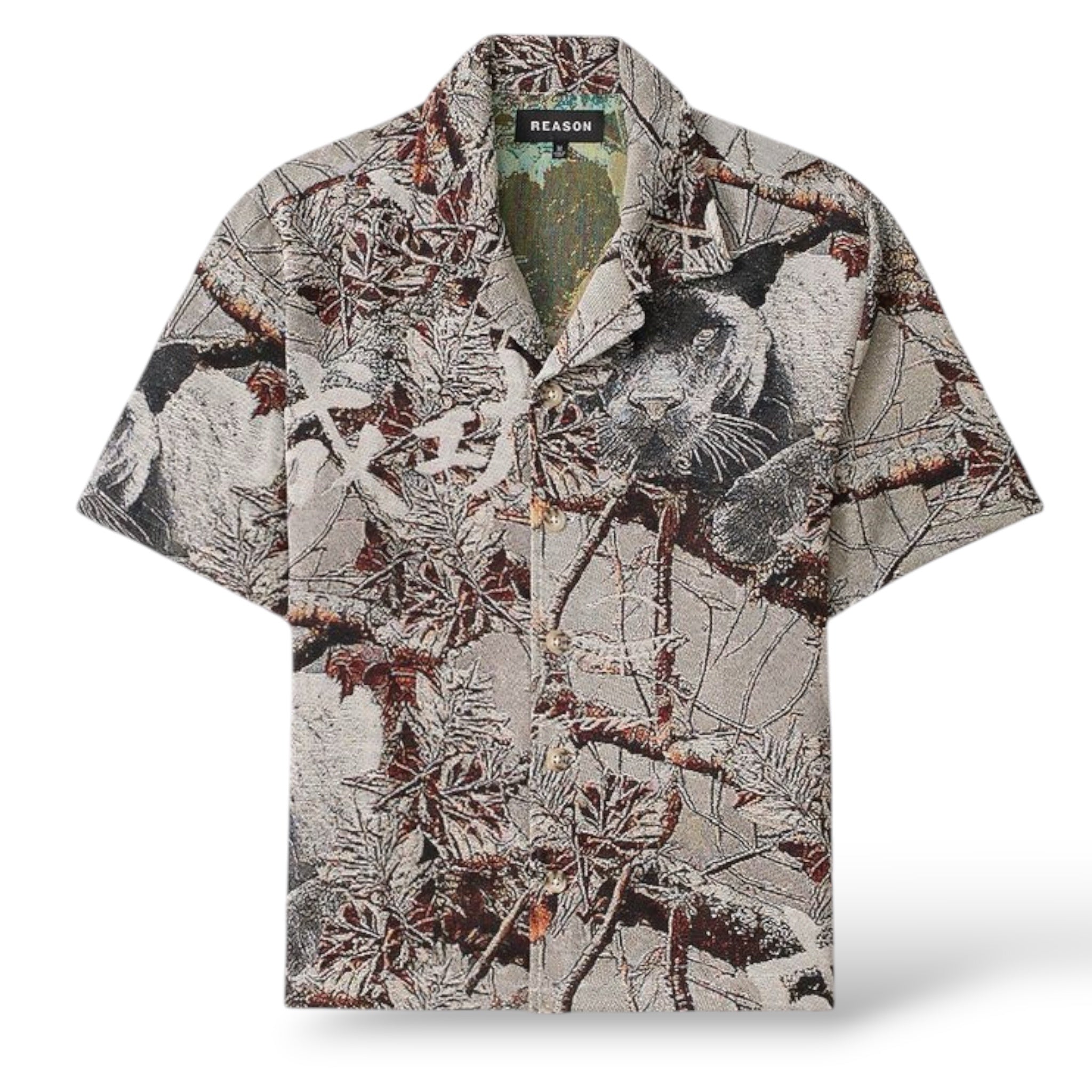 Reason 'Snow Panther Tapestry Leisure' Button Up Shirt (628T)- Cream