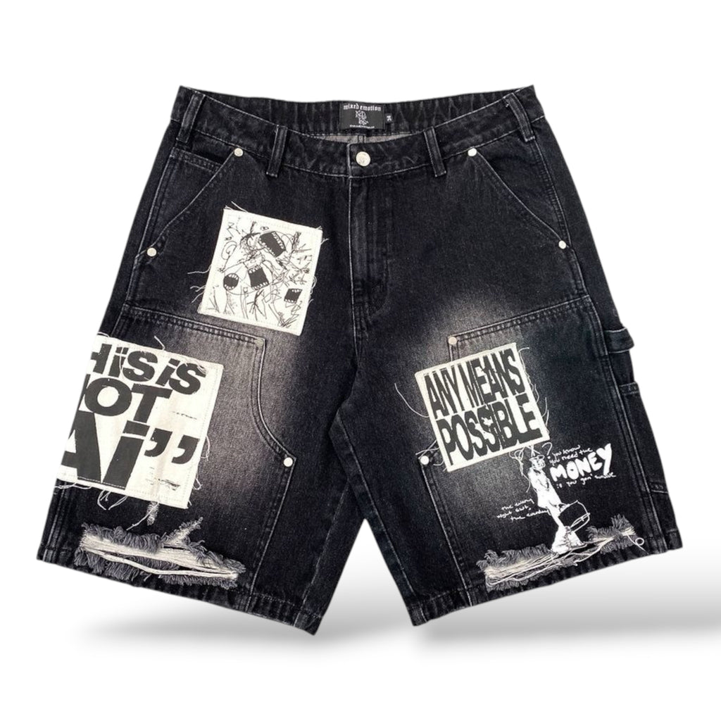 M.E 'AI' Denim Shorts- Black
