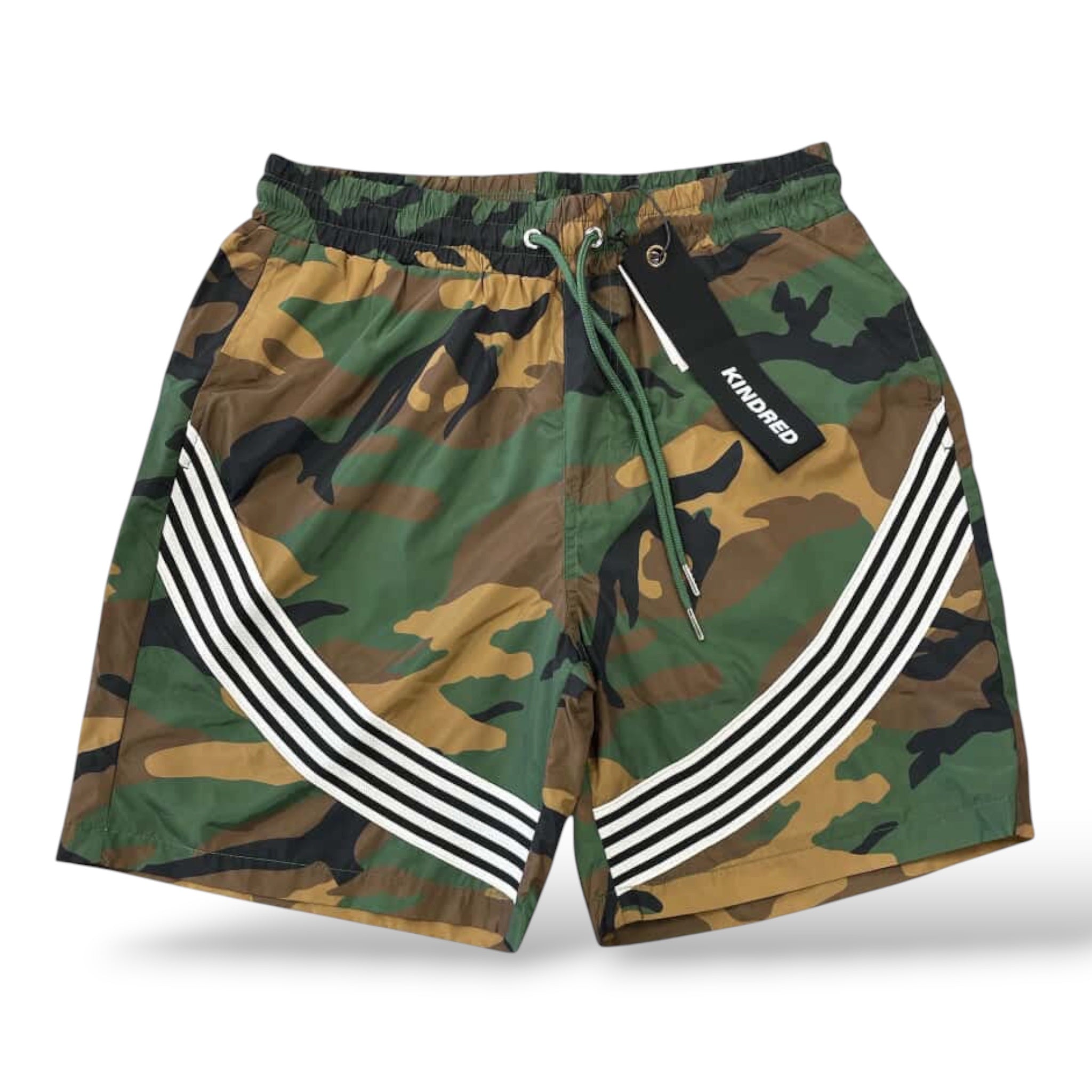 Kindred Striped Nylon Shorts- Green Camo
