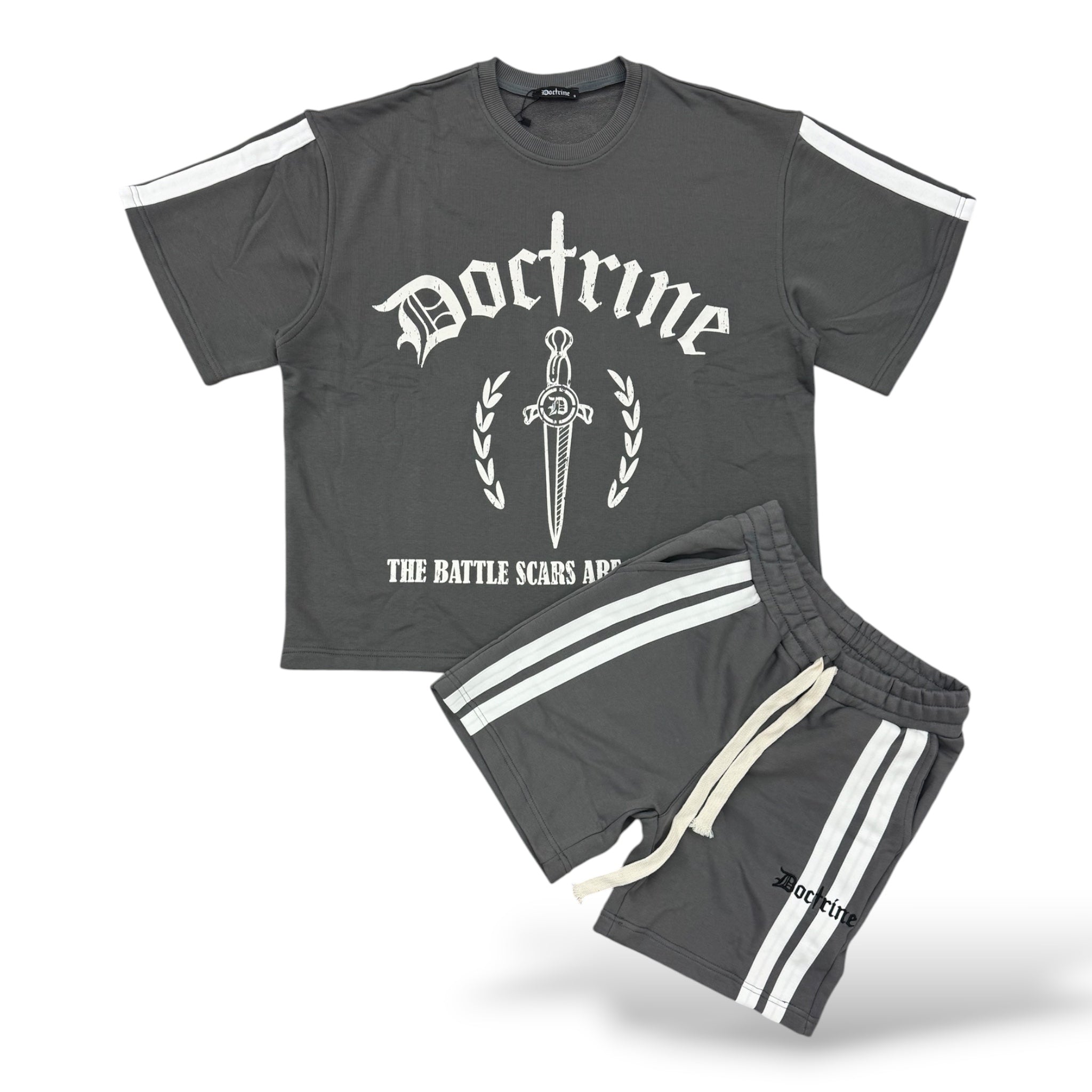 Doctrine 'Double Striped' Shorts- Grey