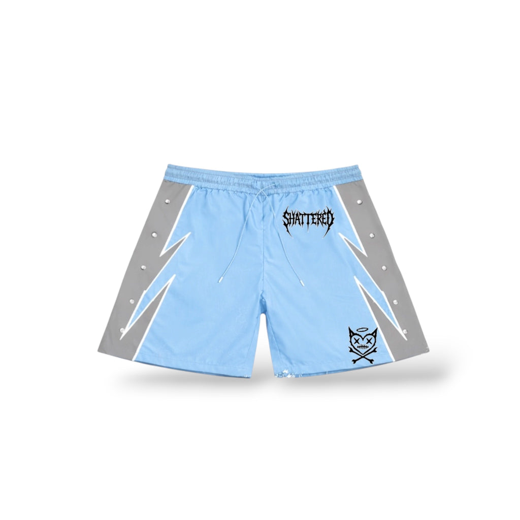Shattered 'Nylon' Shorts- Lt Blue/Grey