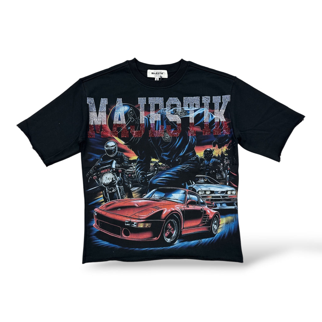 Majestik 'Racing' Oversized T-Shirt- Black