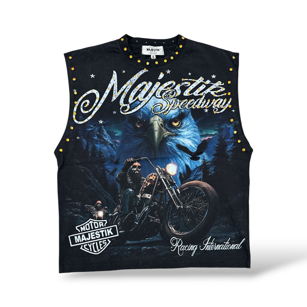 Majestik 'Speedway' Oversized Sleeveless Shirt- Black
