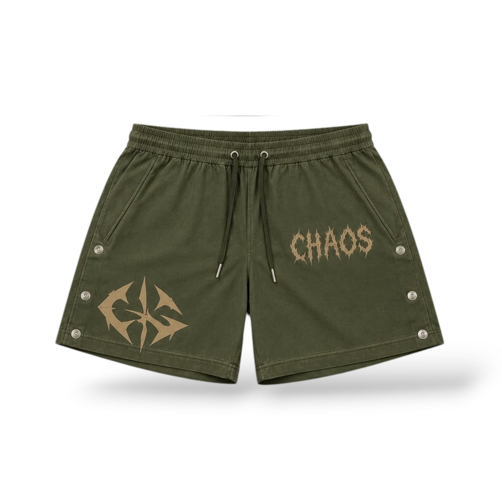 Chaos 'Nylon' Shorts- Olive Green/Cream