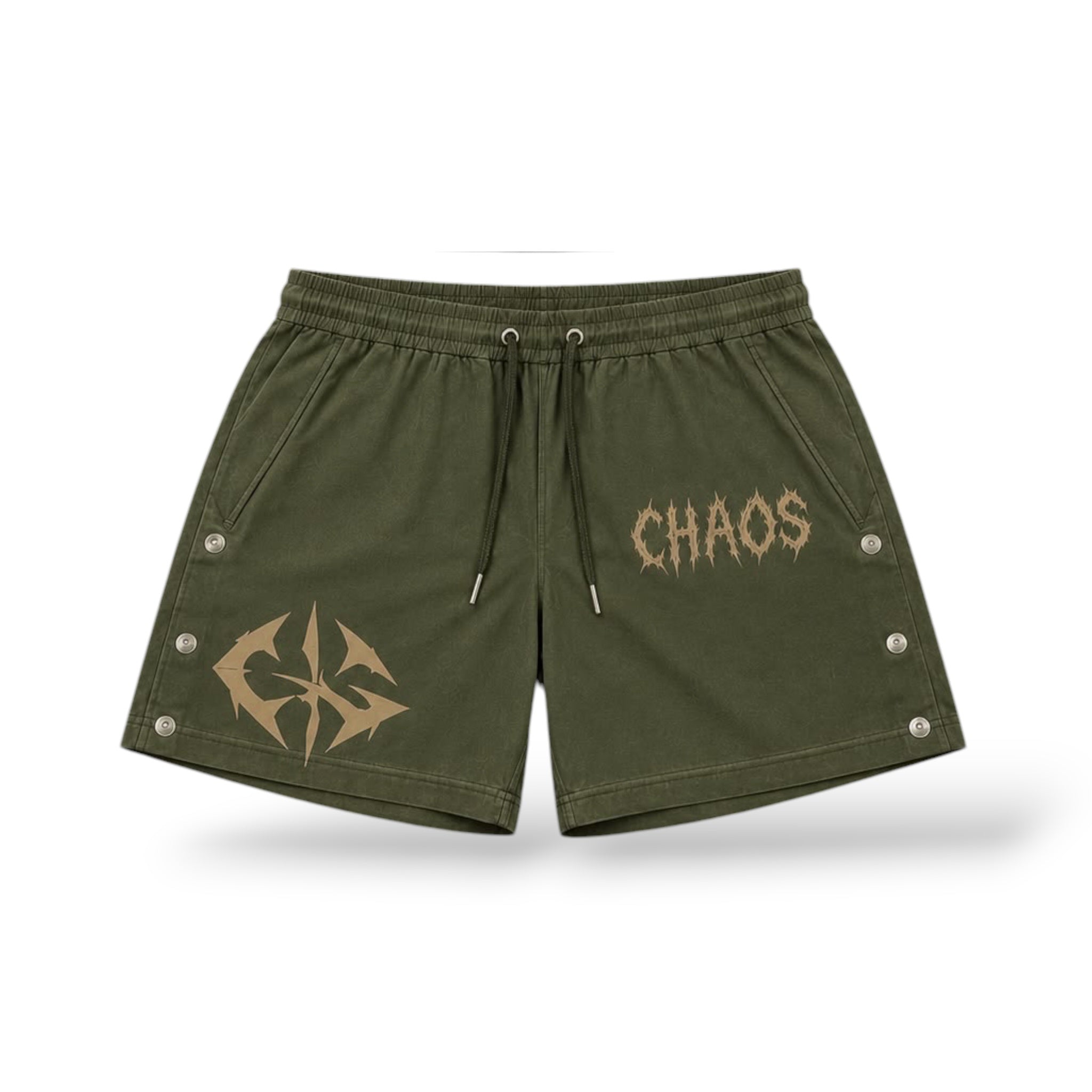 Chaos 'Nylon' Shorts- Olive Green/Cream
