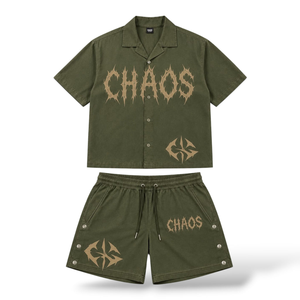 Chaos 'Nylon' Top- Olive Green/Cream