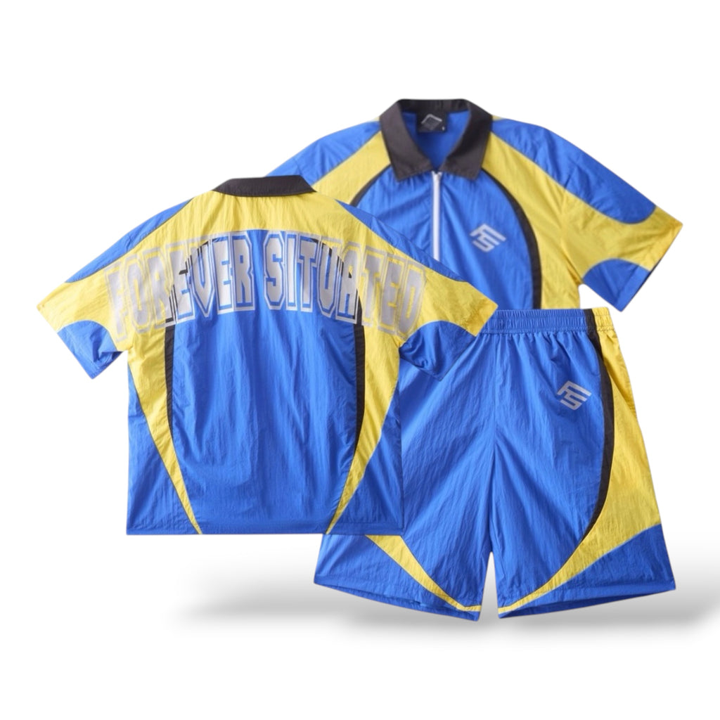Forever Situated Reflective Nylon Shorts- Blue/Yellow