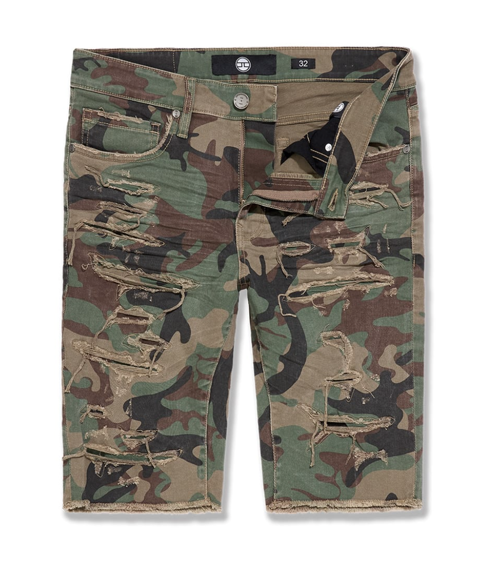 JC Camo Shorts With Shreds- Vintage Camo