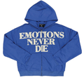 M.E. ‘End’ Rhinestone Zip Up Hoodie- Blue
