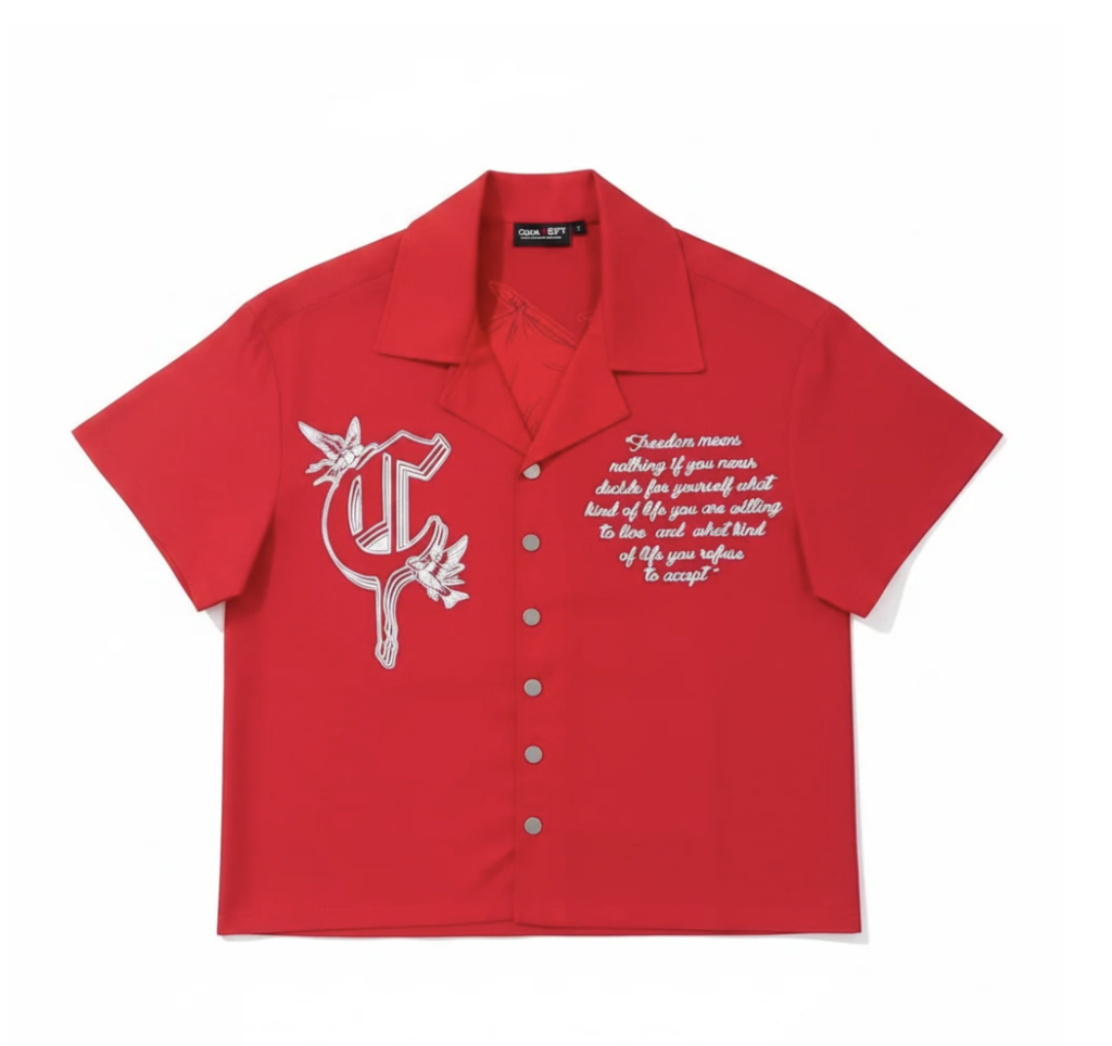 Concept 'Freedom' Nylon Button Up T-Shirt- Red