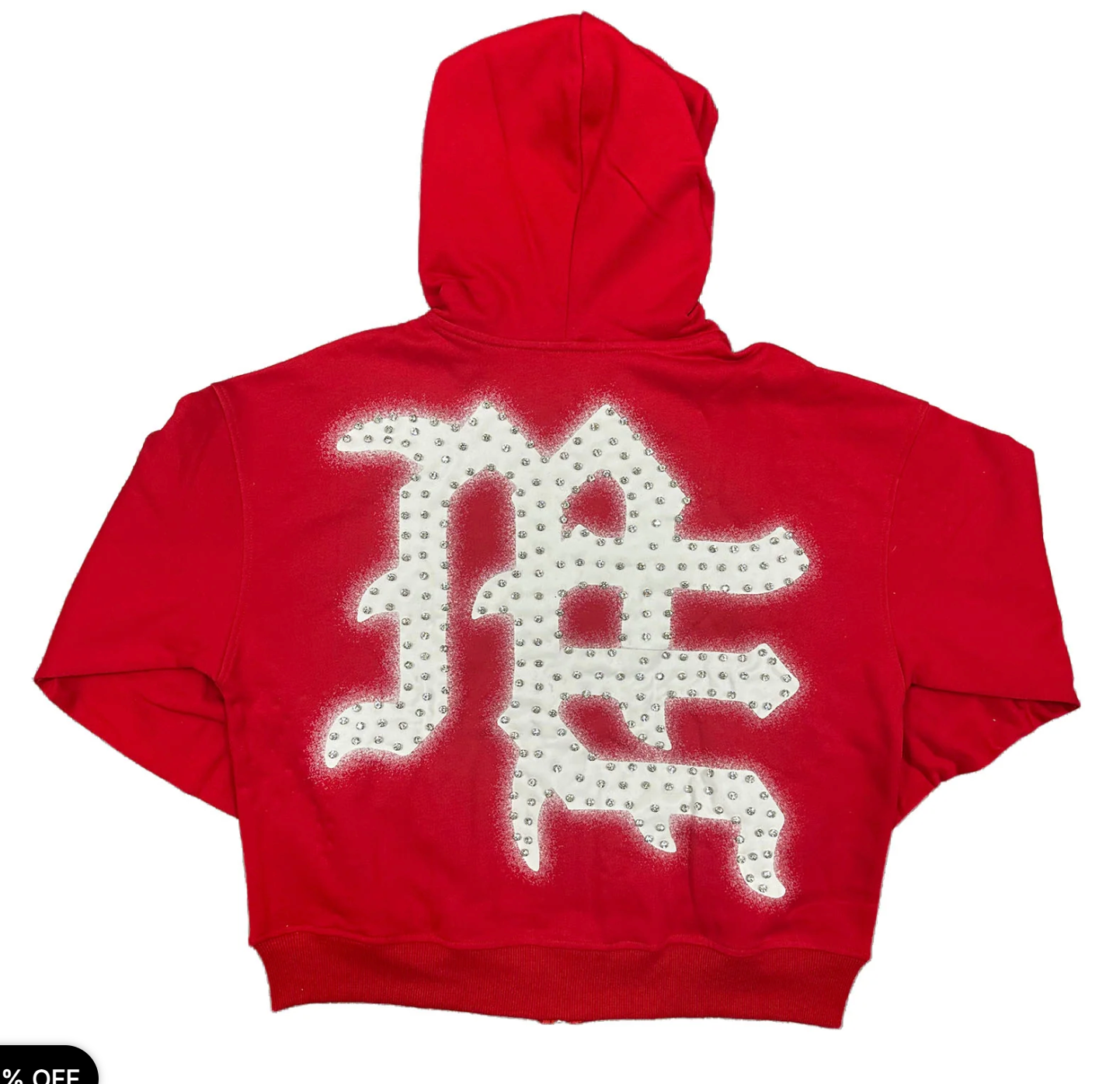 M.E. ‘End’ Rhinestone Zip Up Hoodie- Red