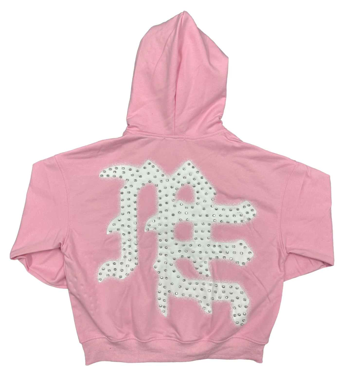 M.E. ‘End’ Rhinestone Zip Up Hoodie- Pink