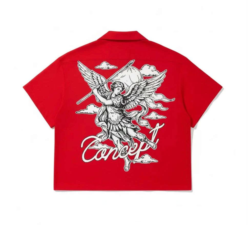 Concept 'Freedom' Nylon Button Up T-Shirt- Red