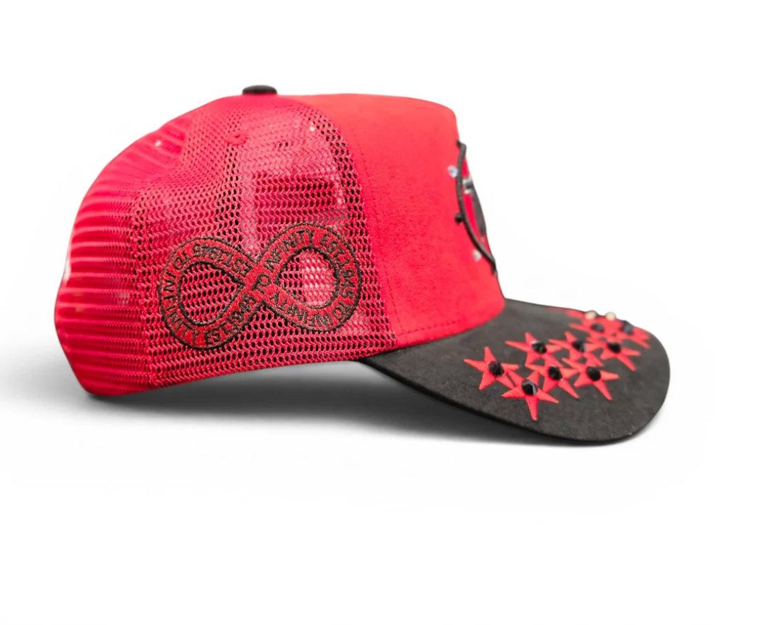 Hudson 'Diamond 777' Suede Trucker Hat- Red/Black