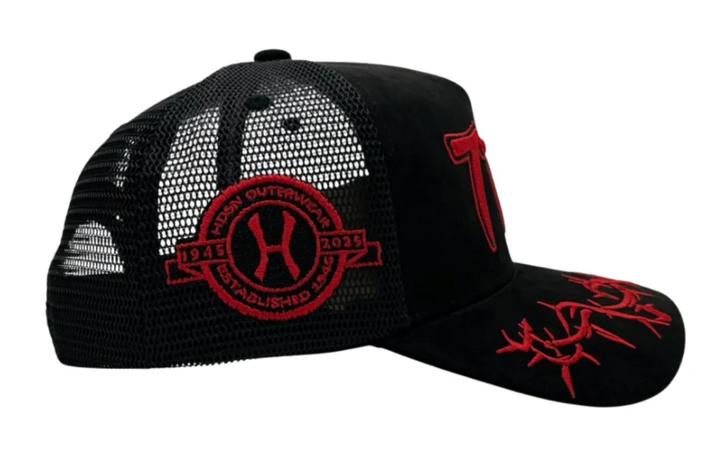 Hudson 'Diamond 777' Suede Trucker Hat- Black/Red